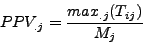 \begin{displaymath}PPV_{.j}=\frac{max_{.j}(T_{ij})}{M_j}\end{displaymath}